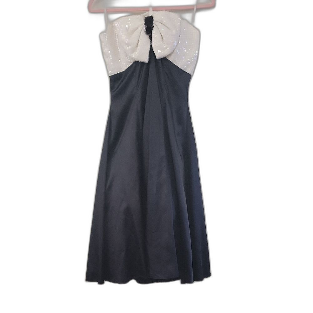 After Six Black White Strapless Evening Gown Formal Wedding Guest
